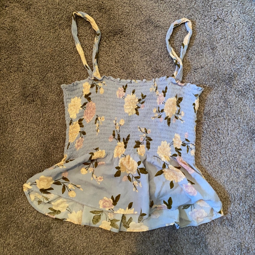 American Eagle Smocked Peplum Tank top Floral Blue